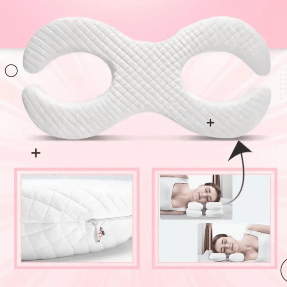 Anti-Aging Kissen in einer einzigartigen Form, die ergonomischen Schlafkomfort und Unterstützung bietet.